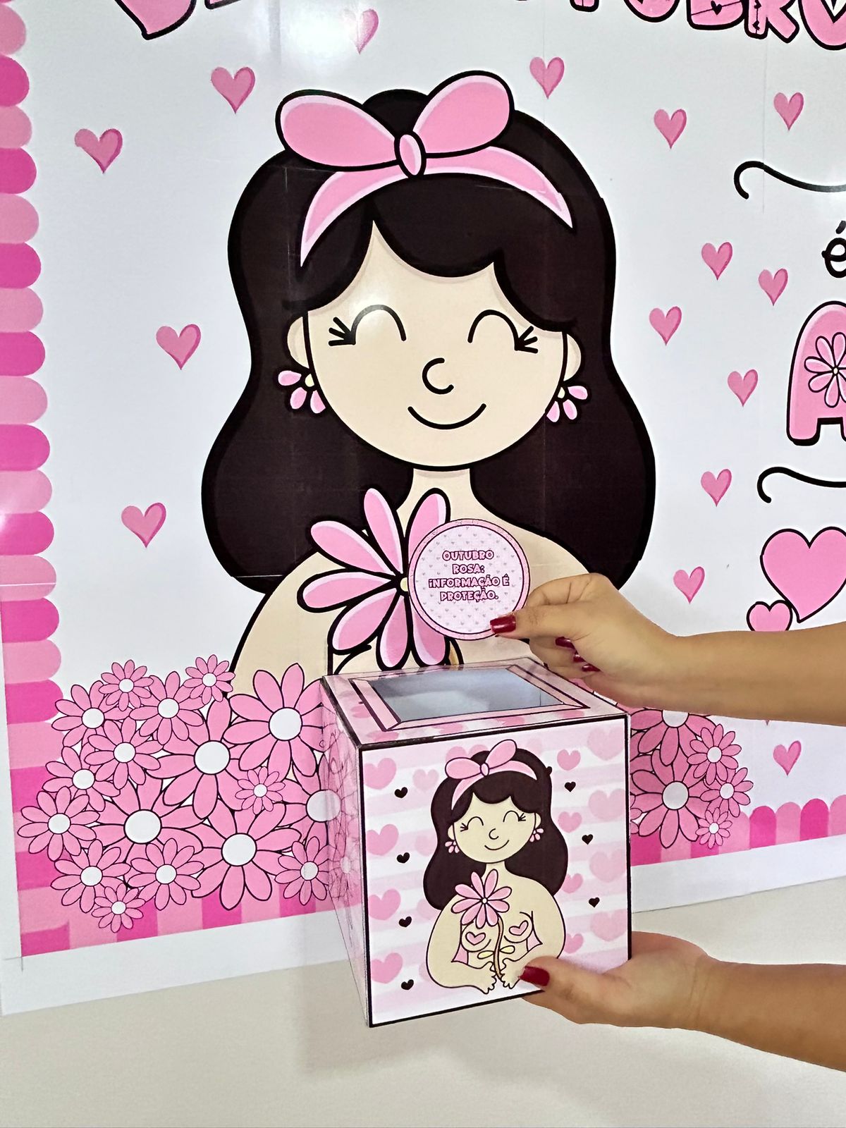 Caixa Outubro Rosa, painel e cartão