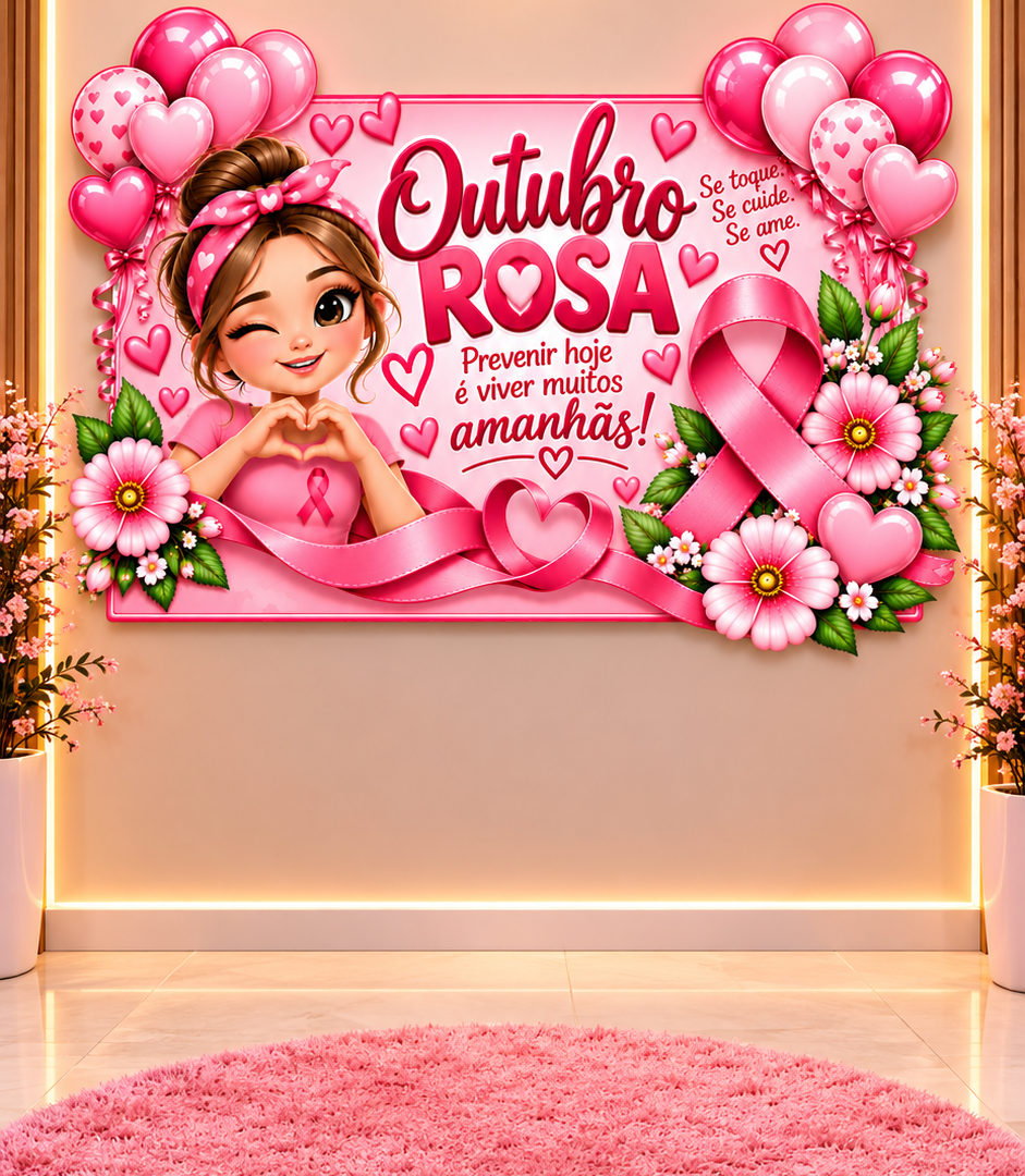 Painel Outubro Rosa – Balões florais